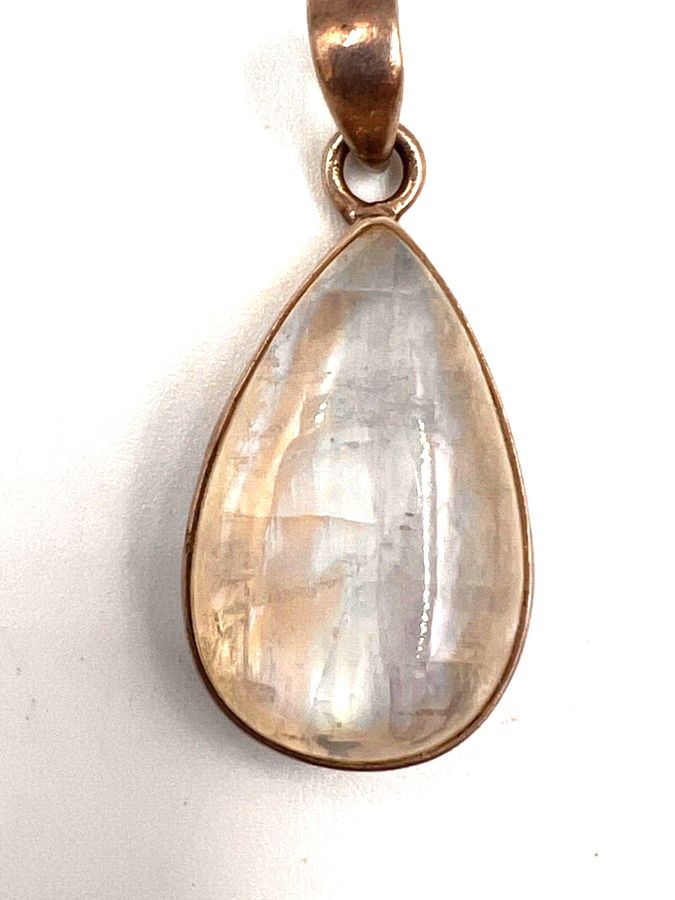 Antique Vintage Large Silver Teardrop Moonstone Pendant