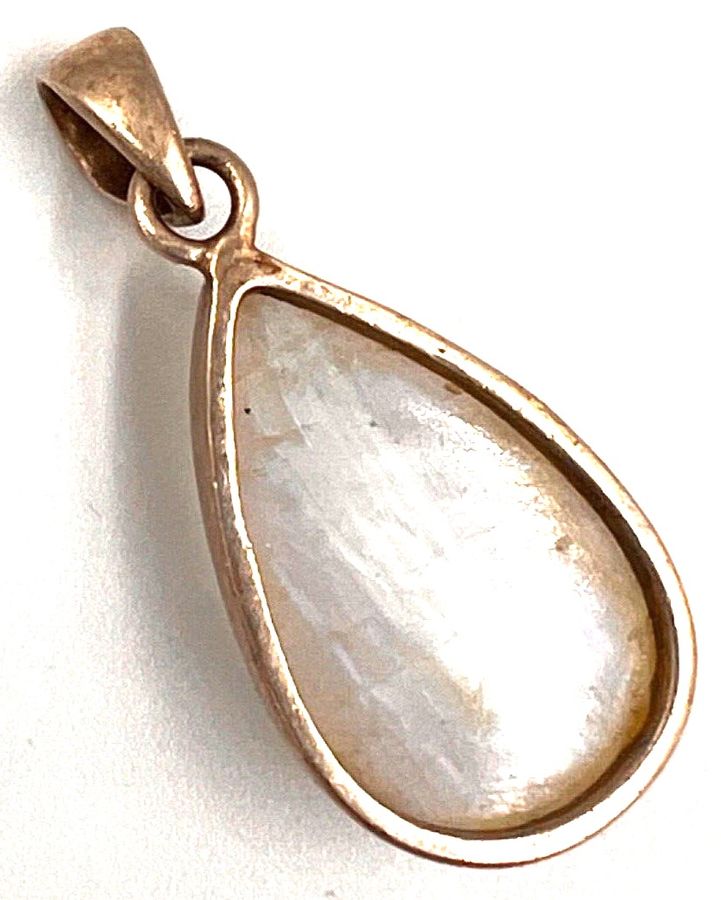 Antique Vintage Large Silver Teardrop Moonstone Pendant