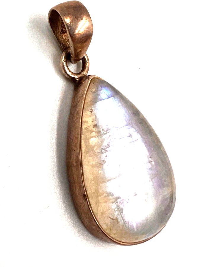 Antique Vintage Large Silver Teardrop Moonstone Pendant