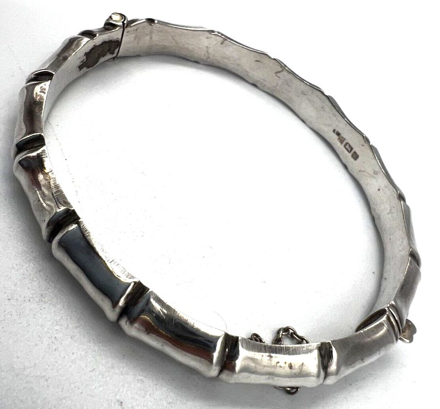 Antique Vintage Sterling Silver Hallmarked Bamboo Design Bracelet Bangle Superb