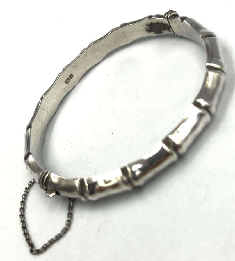 Antique Vintage Sterling Silver Hallmarked Bamboo Design Bracelet Bangle Superb