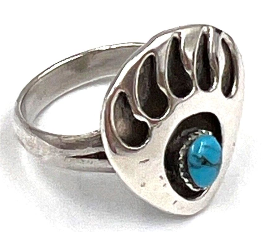 Antique Antique Art Deco Hand Made Sterling Silver & Natural Turquoise Ring Size P. US 8