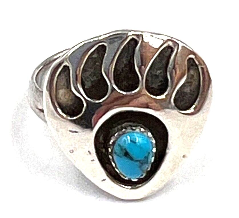 Antique Antique Art Deco Hand Made Sterling Silver & Natural Turquoise Ring Size P. US 8