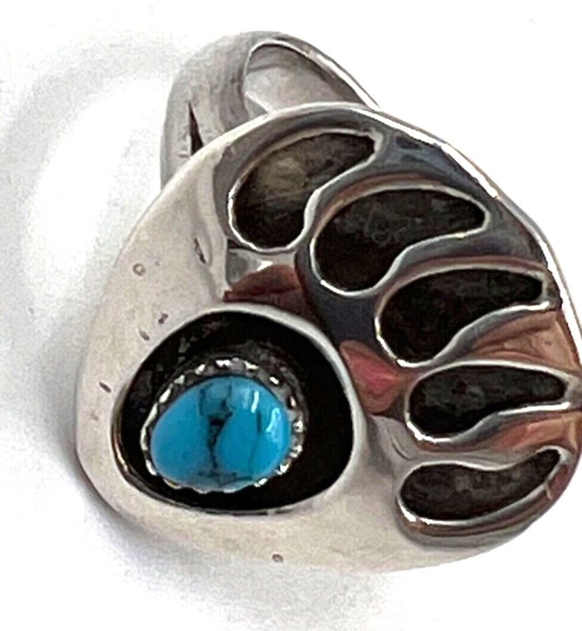 Antique Antique Art Deco Hand Made Sterling Silver & Natural Turquoise Ring Size P. US 8