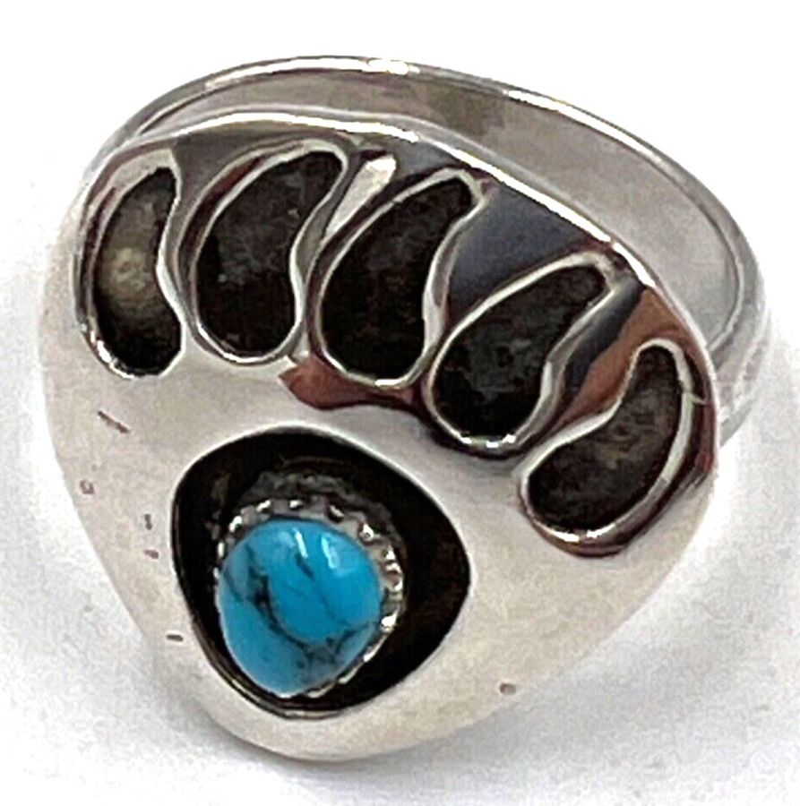 Antique Antique Art Deco Hand Made Sterling Silver & Natural Turquoise Ring Size P. US 8