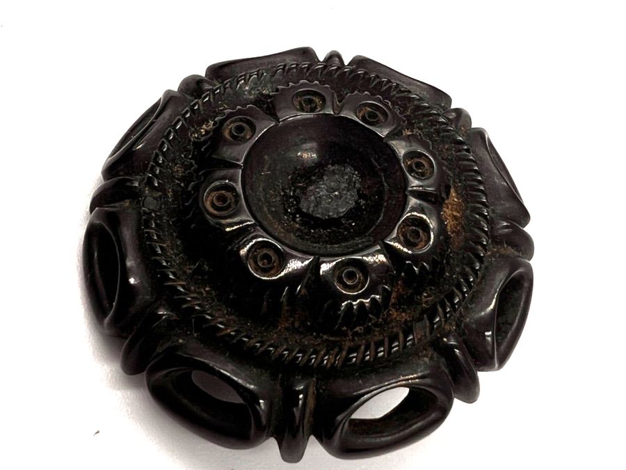 Antique Antique Victorian Whitby Jet Ex Large Brooch High Relief Carving Circa 1860