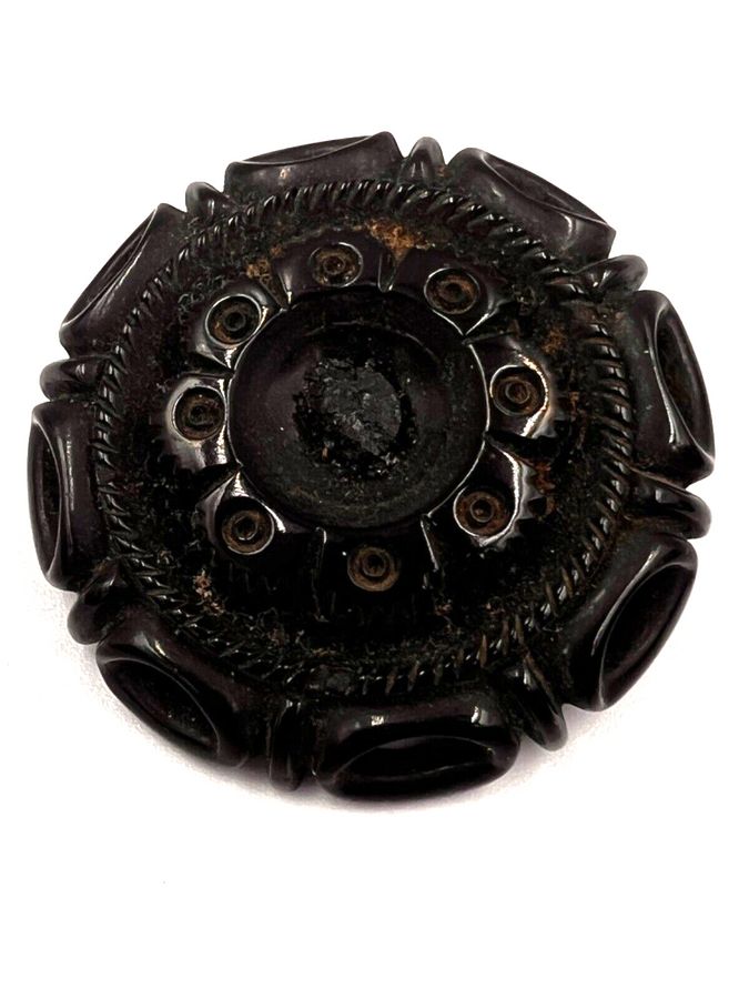 Antique Antique Victorian Whitby Jet Ex Large Brooch High Relief Carving Circa 1860