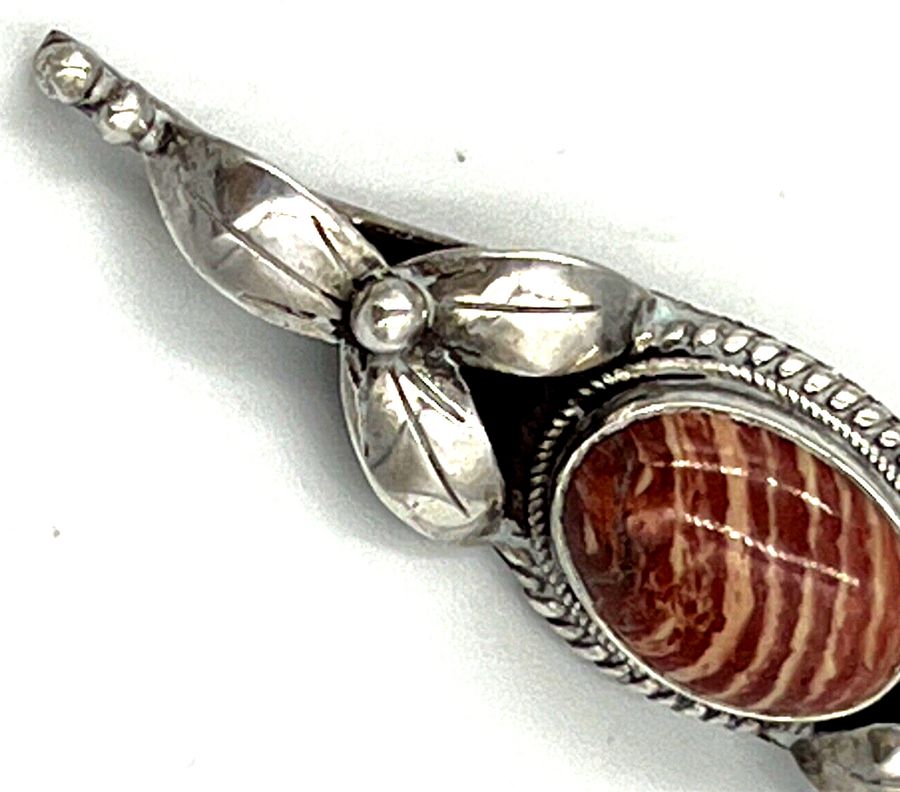 Antique Antique Silver Scottish Bar Brooch Large With Banded Agate Central Cabochon