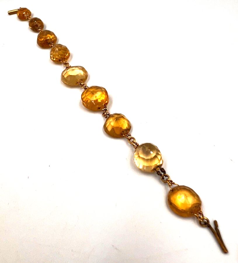 Antique Antique Victorian Yellow Metal & Natural Large Facet Cut Citrine Bracelet