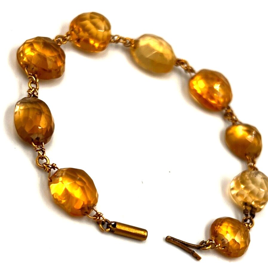 Antique Antique Victorian Yellow Metal & Natural Large Facet Cut Citrine Bracelet