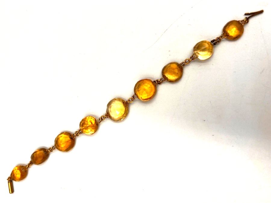 Antique Antique Victorian Yellow Metal & Natural Large Facet Cut Citrine Bracelet