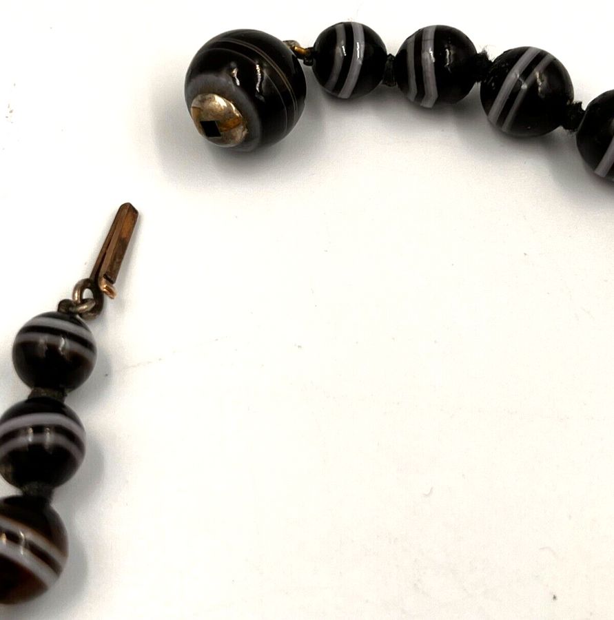 Antique Rare Antique Victorian Bulls Eye Banded Agate Graduated Necklace Choker  C 1850