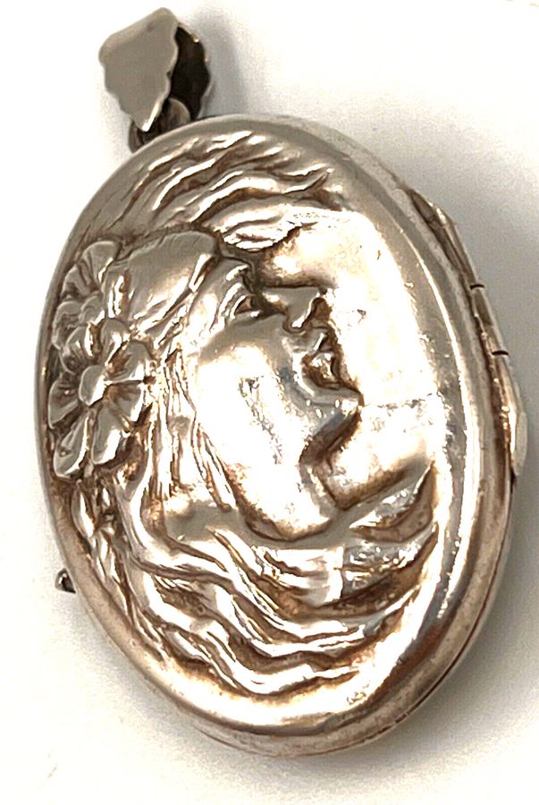 Antique Vintage Sterling Silver Large Double Locket Pendant Art Nouveau