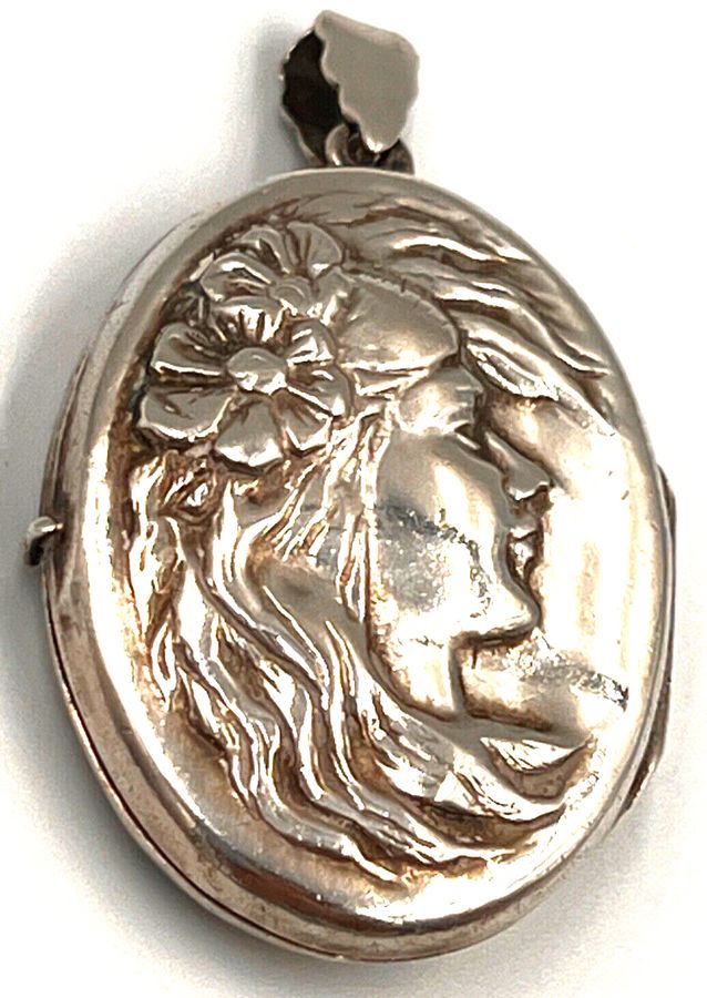 Antique Vintage Sterling Silver Large Double Locket Pendant Art Nouveau