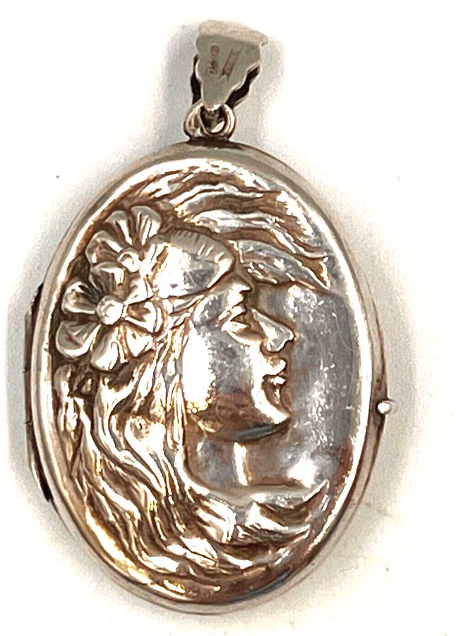 Antique Vintage Sterling Silver Large Double Locket Pendant Art Nouveau