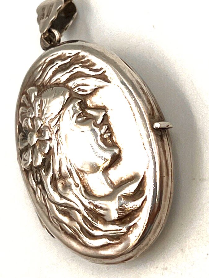 Antique Vintage Sterling Silver Large Double Locket Pendant Art Nouveau