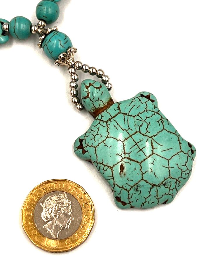 Antique Vintage Turquoise Colour Resin Turtle Necklace Pendant Unusual