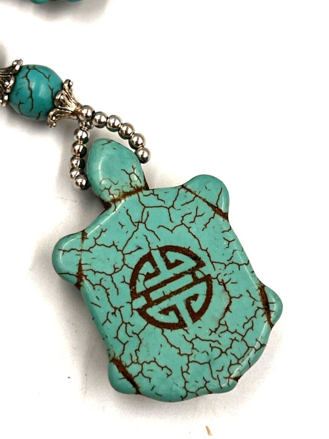 Antique Vintage Turquoise Colour Resin Turtle Necklace Pendant Unusual