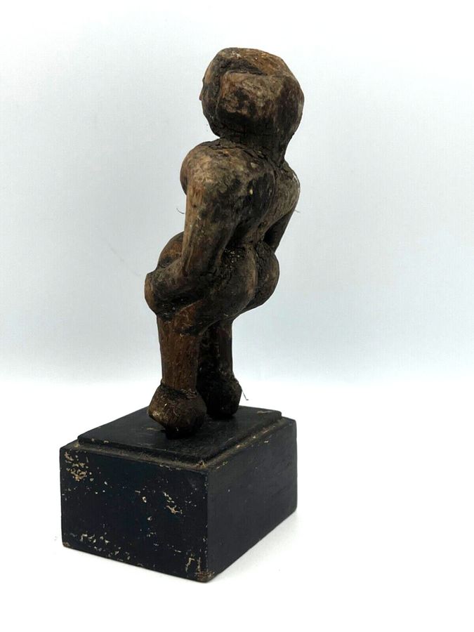 Antique Antique Hand Carved Artefact Figurine on Wooden Base AF