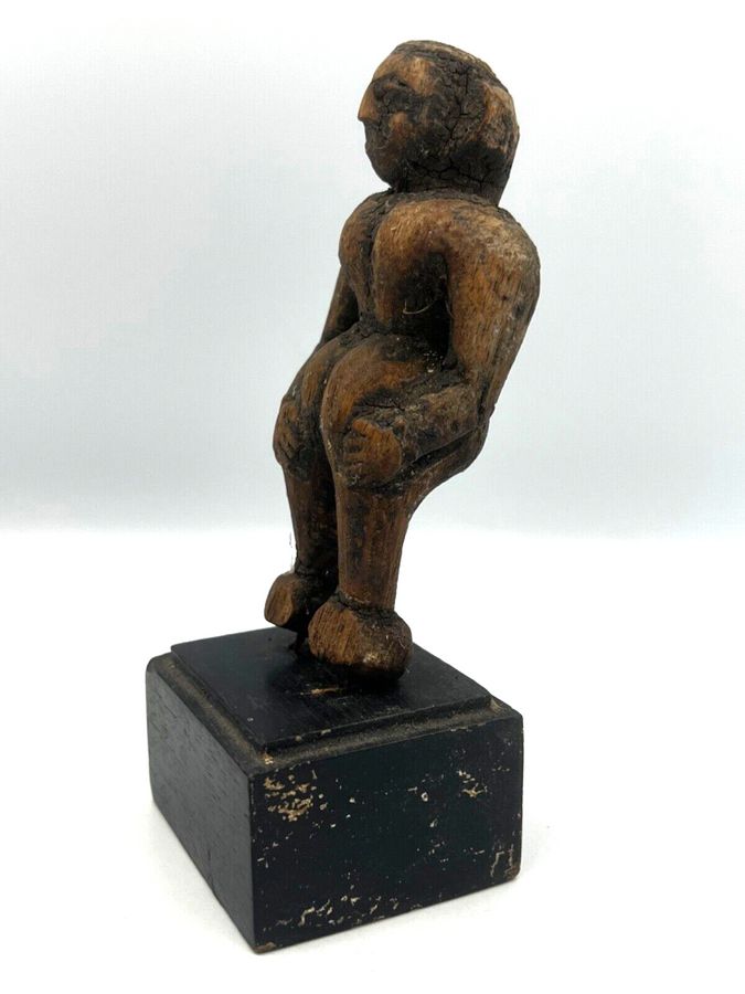 Antique Antique Hand Carved Artefact Figurine on Wooden Base AF