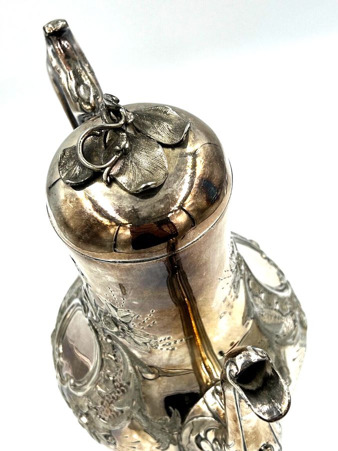 Antique Antique Rare Silver Plated Gourd Shaped Coffee pot  Floral Finial & Footed