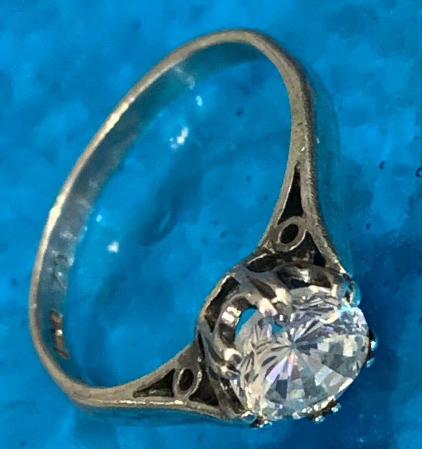 Antique Vintage Art Deco Sterling Silver Ring Set with Clear Sparkly CZ Size N