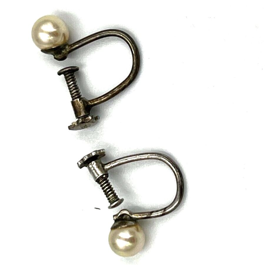 Antique Antique Pearl & Silver Earrings Screw Back Art Deco 1920s