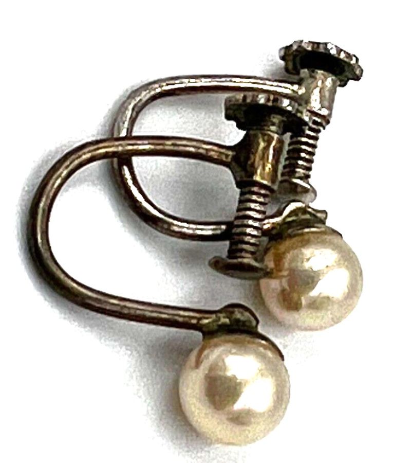 Antique Antique Pearl & Silver Earrings Screw Back Art Deco 1920s