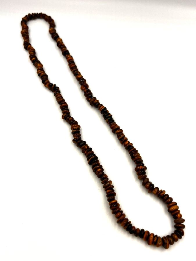 Antique Vintage Natural Tiger Eye Long Necklace  Pebble type Threading (D)