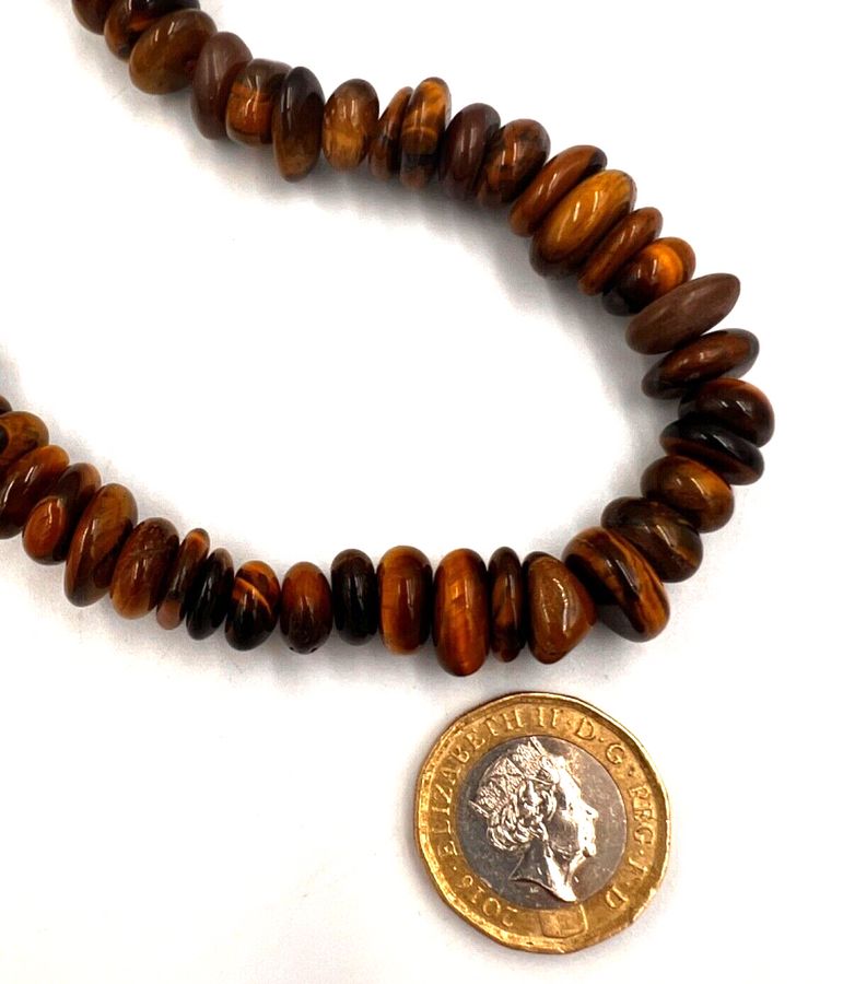 Antique Vintage Natural Tiger Eye Long Necklace  Pebble type Threading (D)