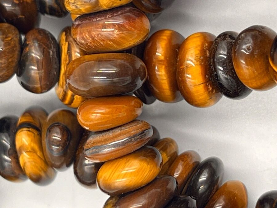 Antique Vintage Natural Tiger Eye Long Necklace  Pebble type Threading (D)