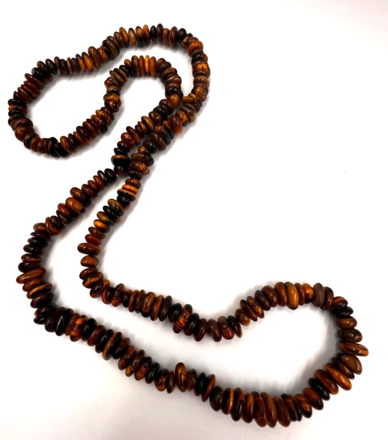 Antique Vintage Natural Tiger Eye Long Necklace  Pebble type Threading (D)