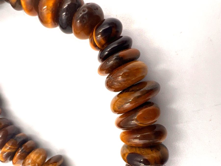 Antique Vintage Natural Tiger Eye Long Necklace  Pebble type Threading (D)