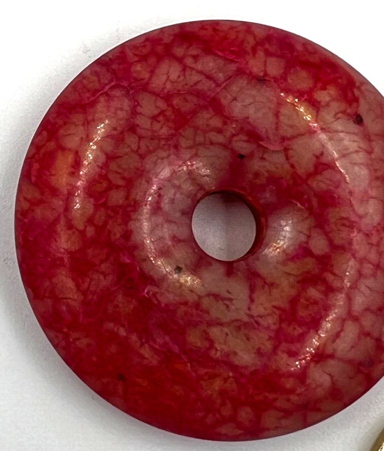 Antique Rare Antique Chinese Red Jade Mutton Fat Large Pendant Disc Donut