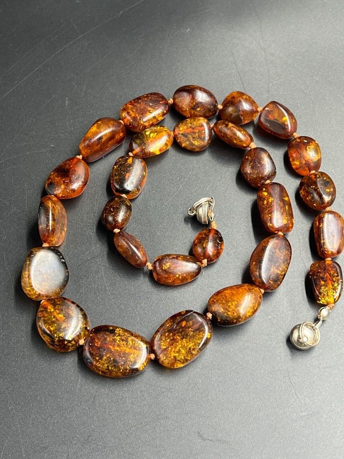 Antique Baltic Amber Necklace with magnetic clasp Vintage Polished Natural Amber