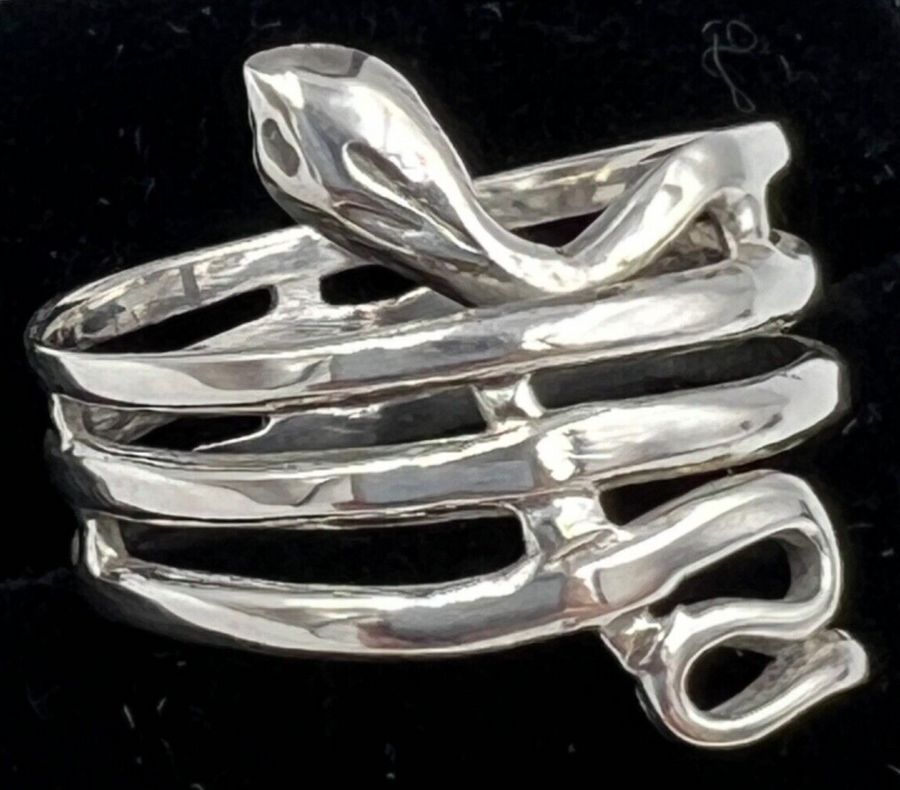 Antique Antique Art Deco Hand Made Sterling Silver Coiled Snake Ring Size O. US 7