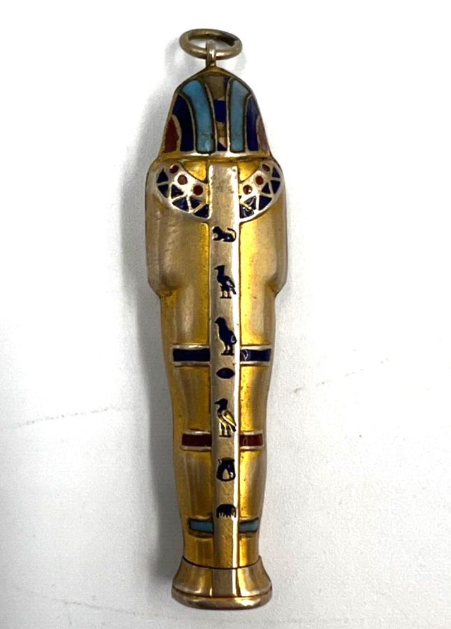 Antique Antique Art Deco Egyptian Revival Enamelled Novelty Propelling Pencil Pendant