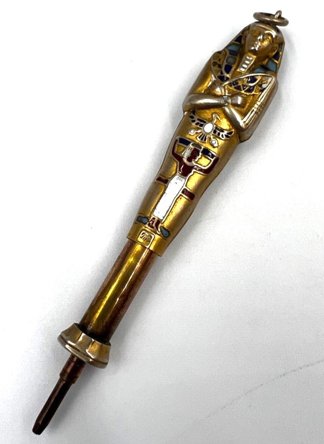 Antique Antique Art Deco Egyptian Revival Enamelled Novelty Propelling Pencil Pendant