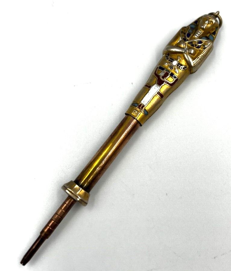 Antique Antique Art Deco Egyptian Revival Enamelled Novelty Propelling Pencil Pendant