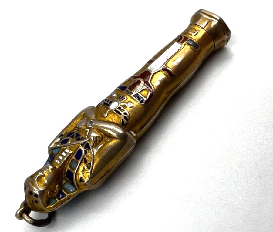 Antique Antique Art Deco Egyptian Revival Enamelled Novelty Propelling Pencil Pendant