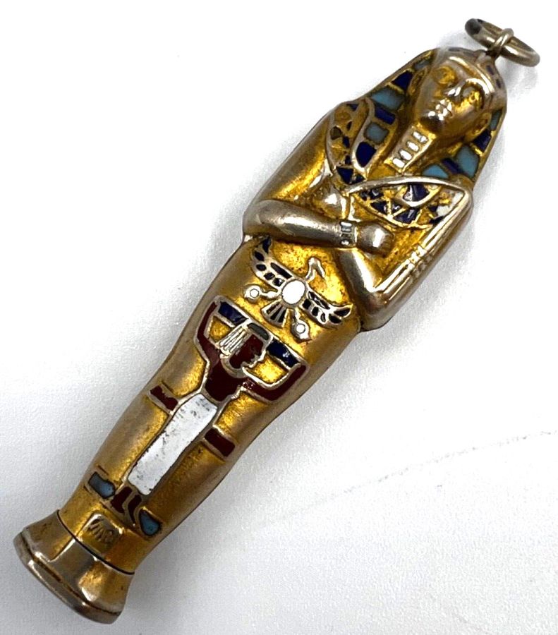 Antique Antique Art Deco Egyptian Revival Enamelled Novelty Propelling Pencil Pendant