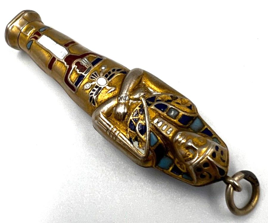 Antique Antique Art Deco Egyptian Revival Enamelled Novelty Propelling Pencil Pendant