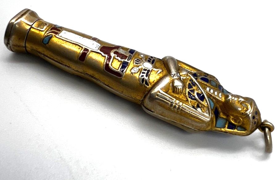 Antique Antique Art Deco Egyptian Revival Enamelled Novelty Propelling Pencil Pendant