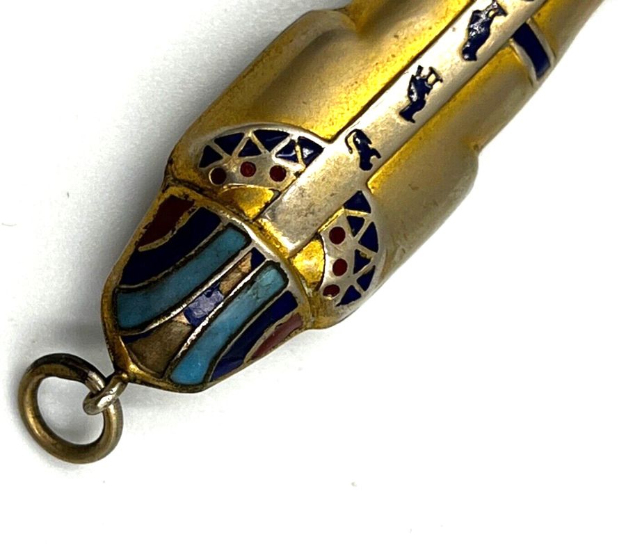 Antique Antique Art Deco Egyptian Revival Enamelled Novelty Propelling Pencil Pendant