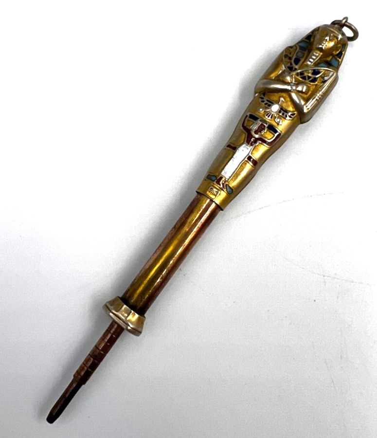 Antique Antique Art Deco Egyptian Revival Enamelled Novelty Propelling Pencil Pendant