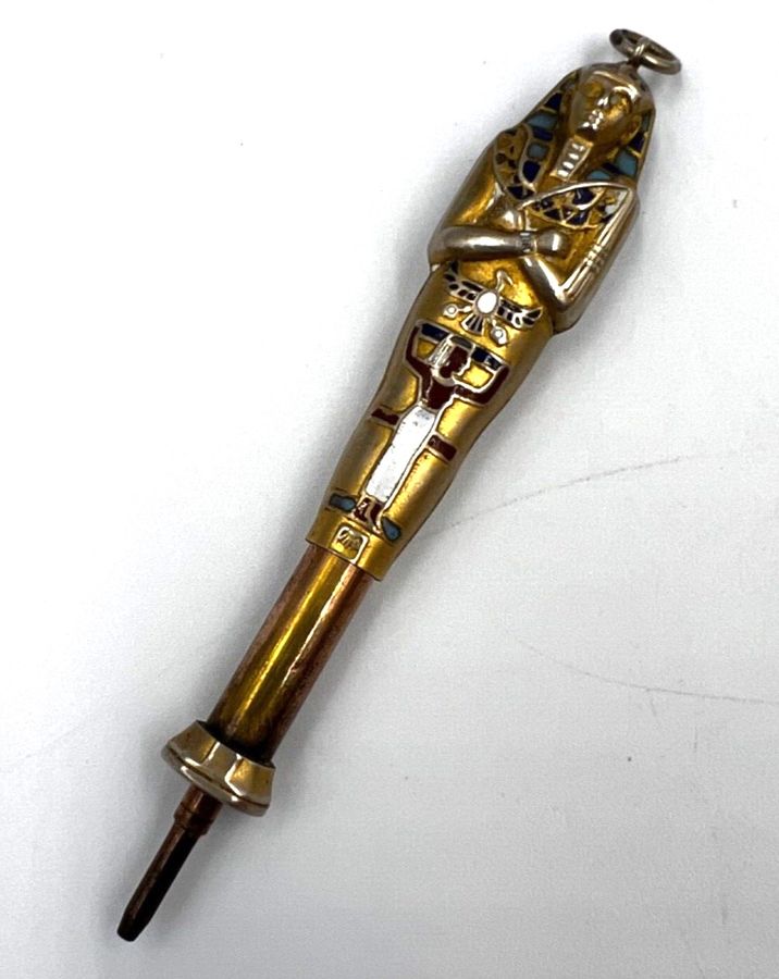 Antique Antique Art Deco Egyptian Revival Enamelled Novelty Propelling Pencil Pendant