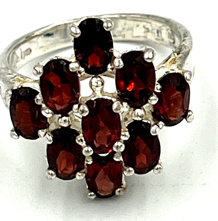 Antique Vintage Large Sterling Silver Garnet Ring Size S