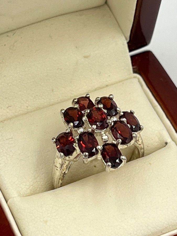 Antique Vintage Large Sterling Silver Garnet Ring Size S