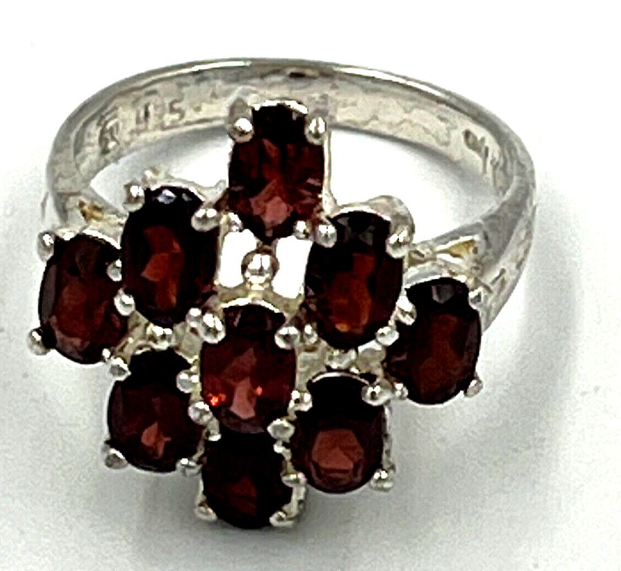 Antique Vintage Large Sterling Silver Garnet Ring Size S