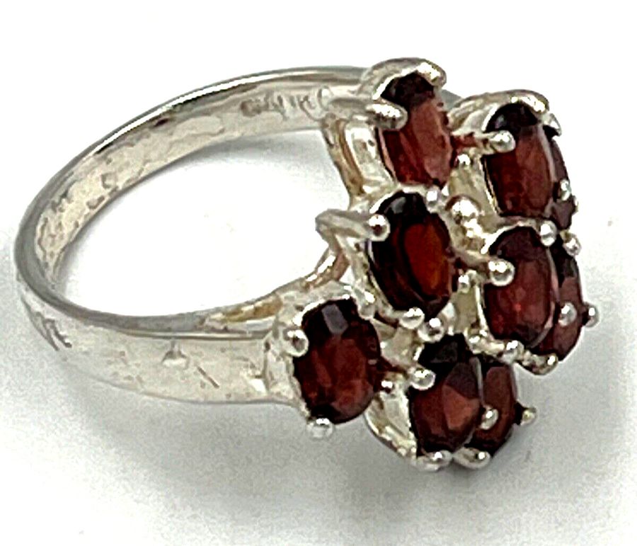 Antique Vintage Large Sterling Silver Garnet Ring Size S